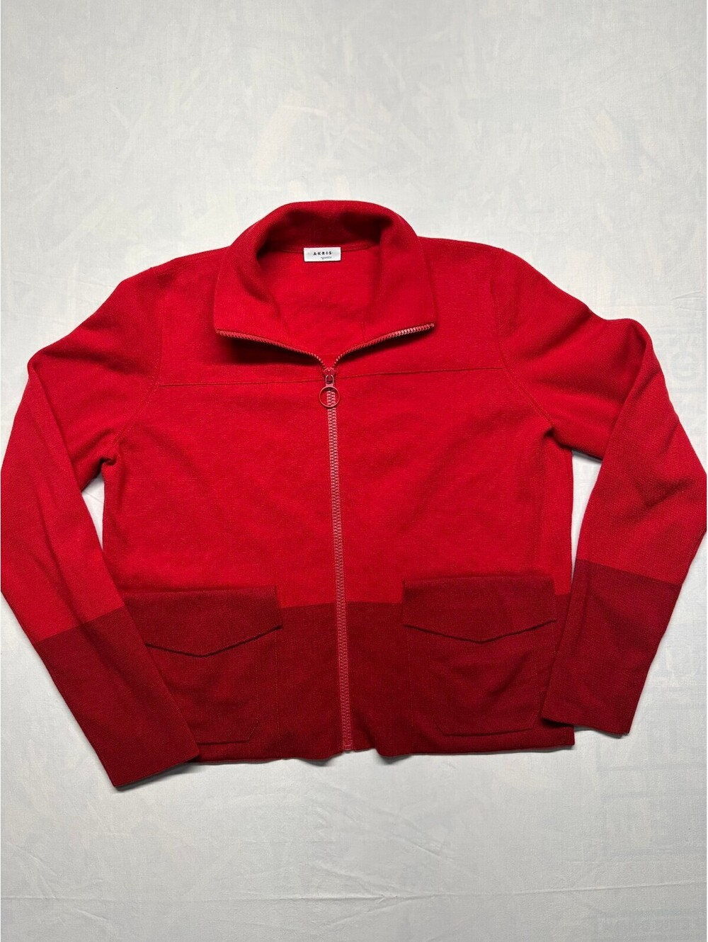 Akris Punto Milano Knit Zip Colorblock Bomber Cardigan Jacket Red Size 10 EUC
